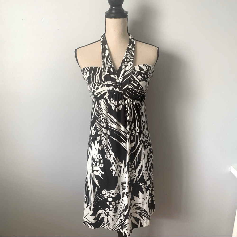 Soma Casual Midi Halter Dress Strapless / Black & White - Size Small